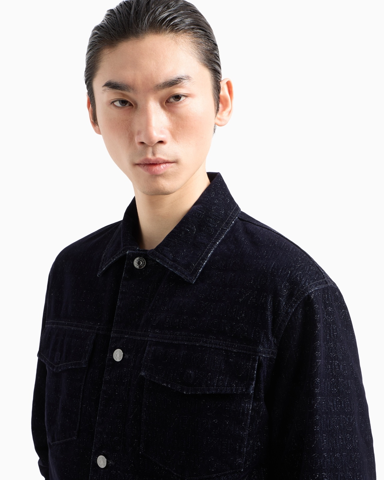 DENIM JACKET WITH ALL-OVER FLOCKED LOGO LETTERING - 5