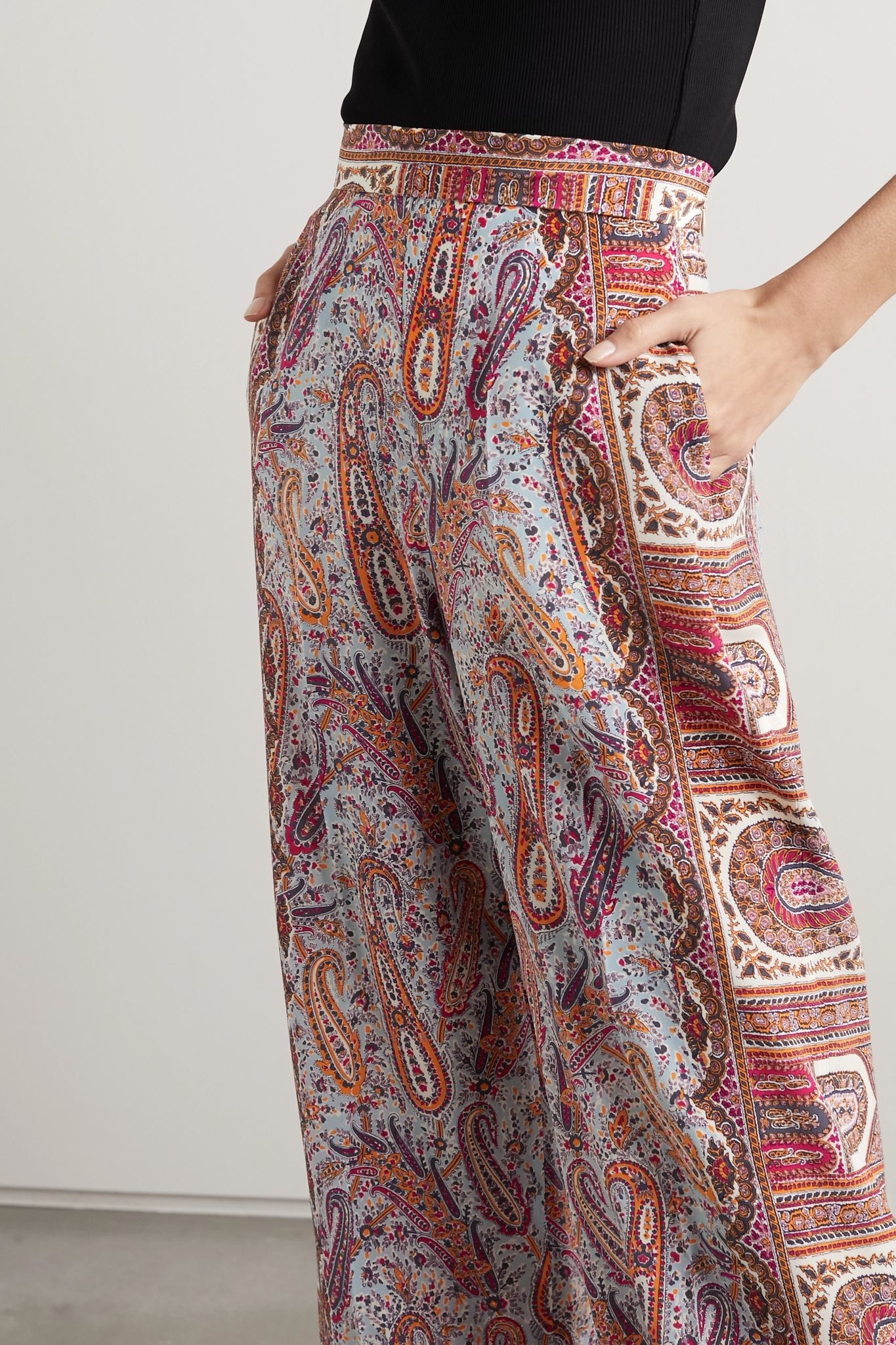 Paisley-print silk crepe de chine wide-leg pants - 3