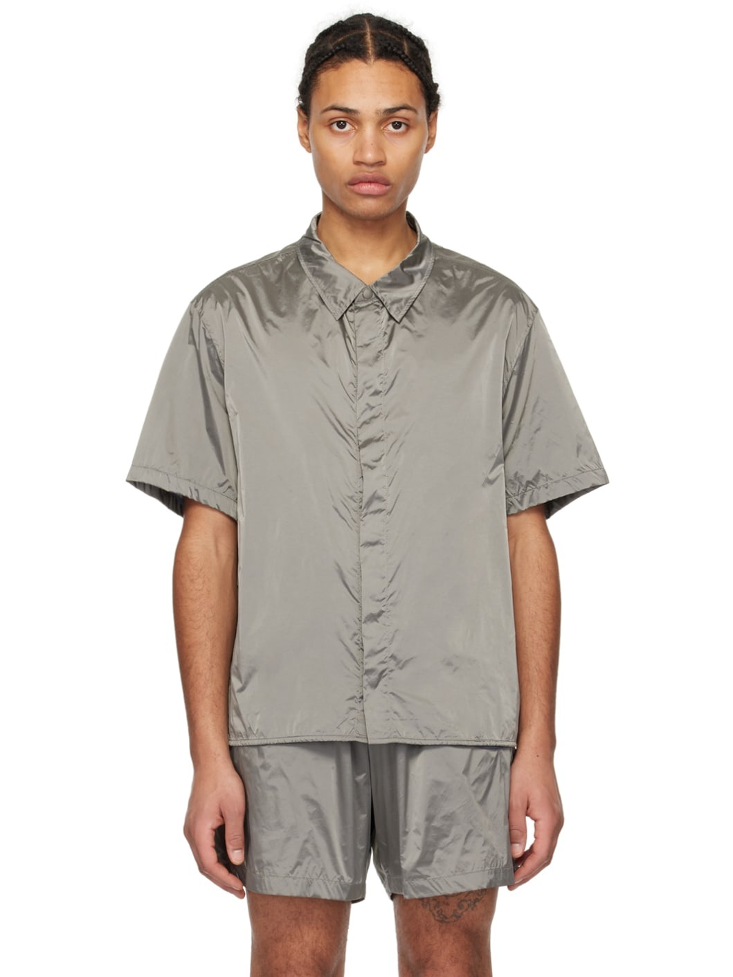 Gray Spread Collar Shirt - 1