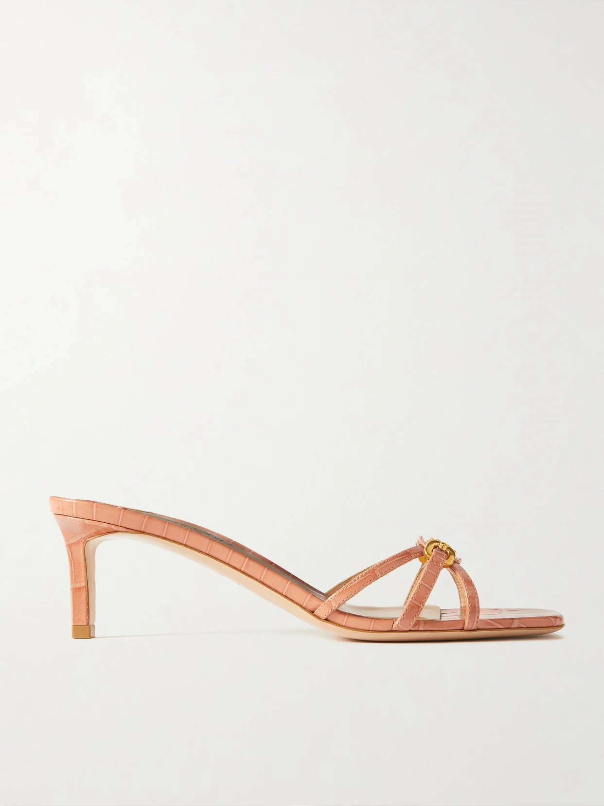 Embellished Croc-effect Leather Mules - 1