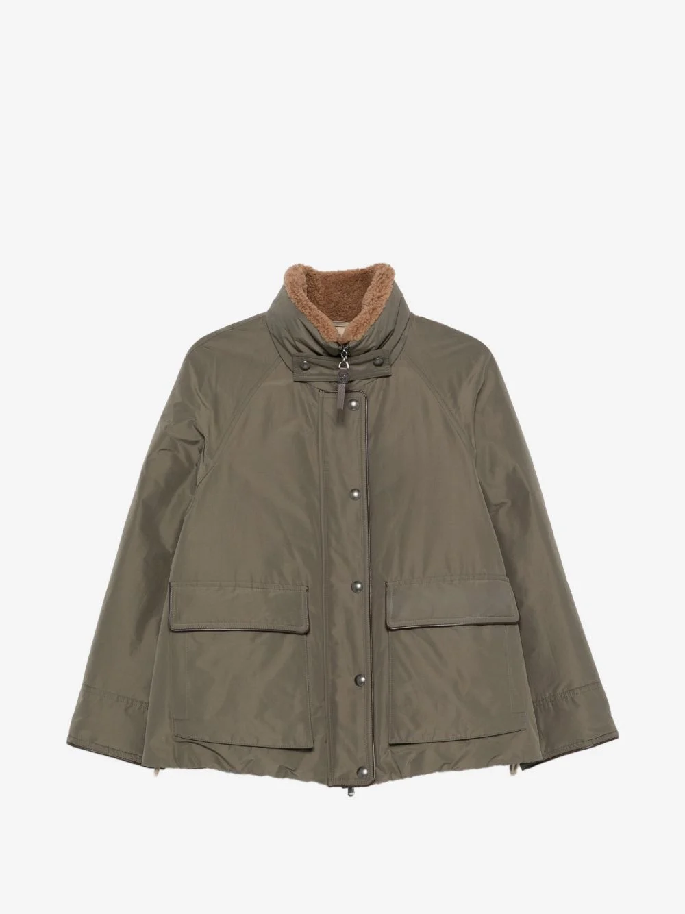 shearling-collar press-stud jacket - 1