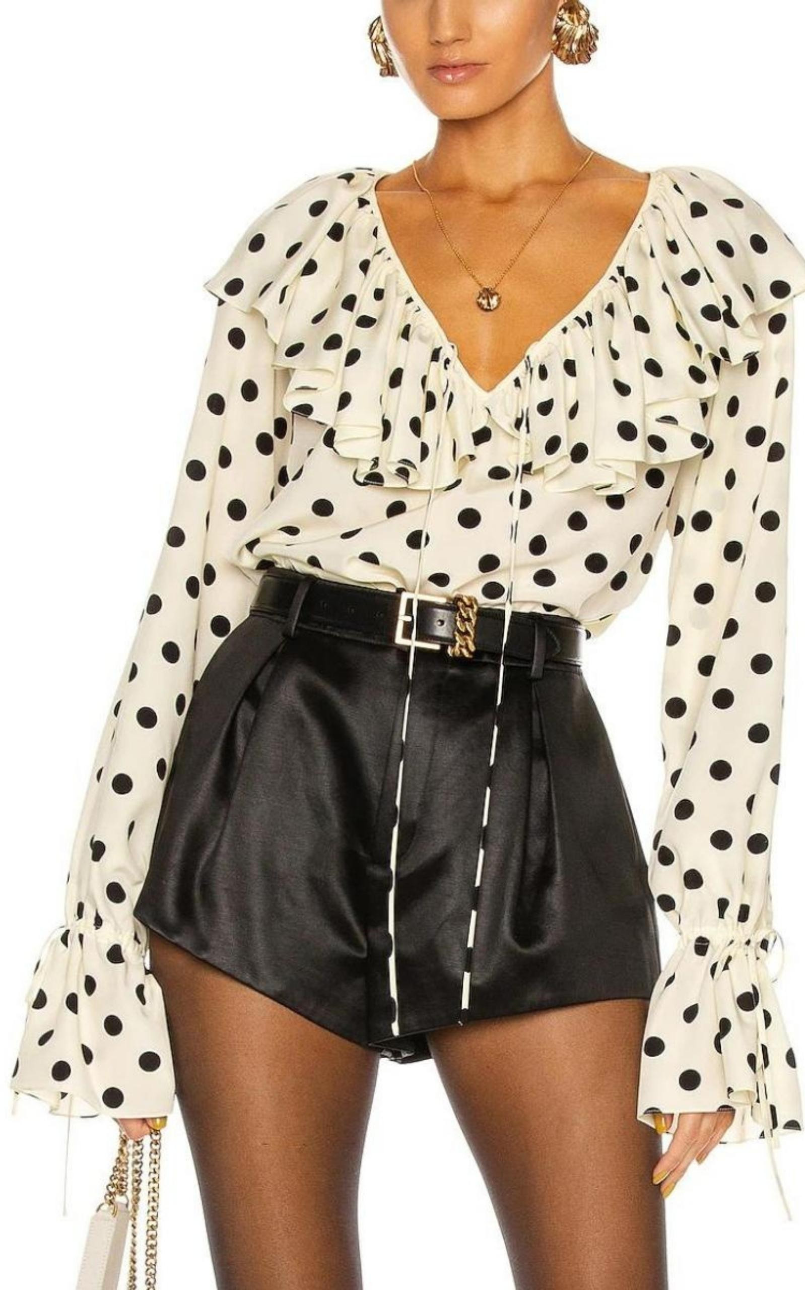 Ruffle-collar Polka-dot Print Silk Blouse - 3