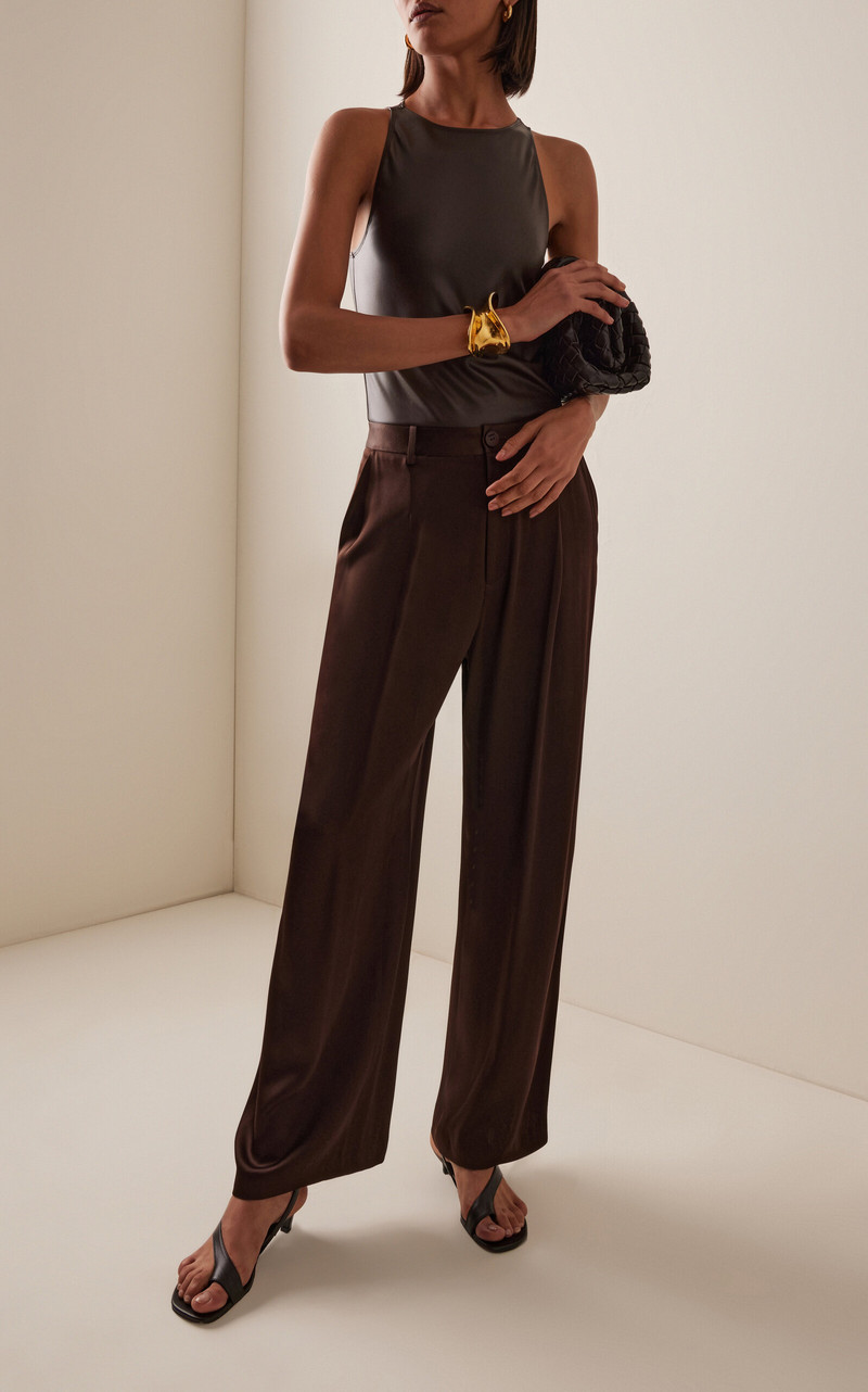 LAPOINTE Relaxed Pleated Satin Pants brown outlook