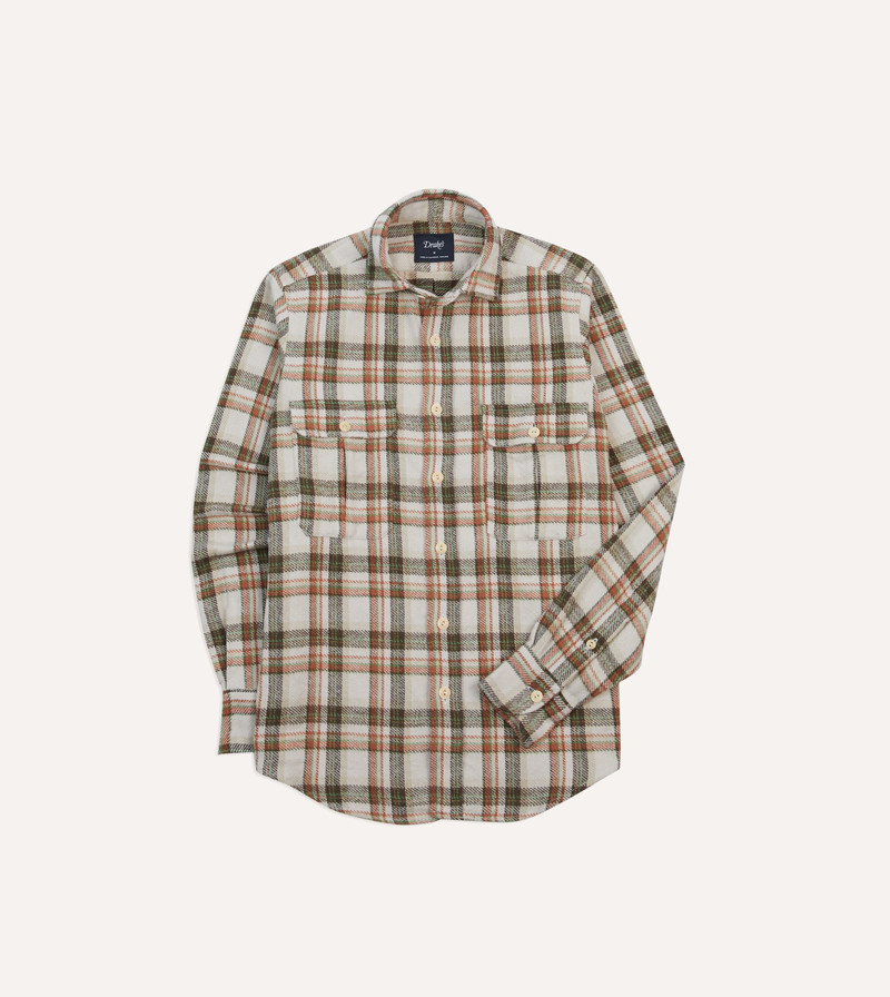 Ecru Check Cotton Two-Pocket Work Shirt 1