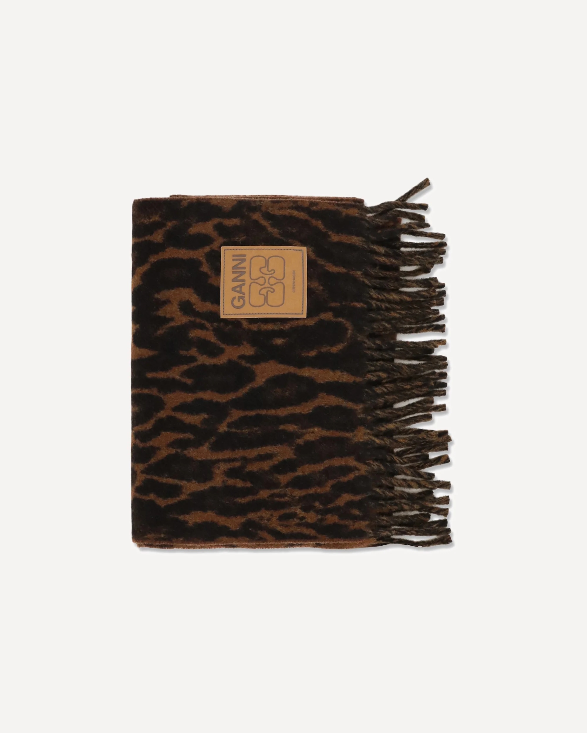 Leopard print wool Scarf with logo and fringes - 1