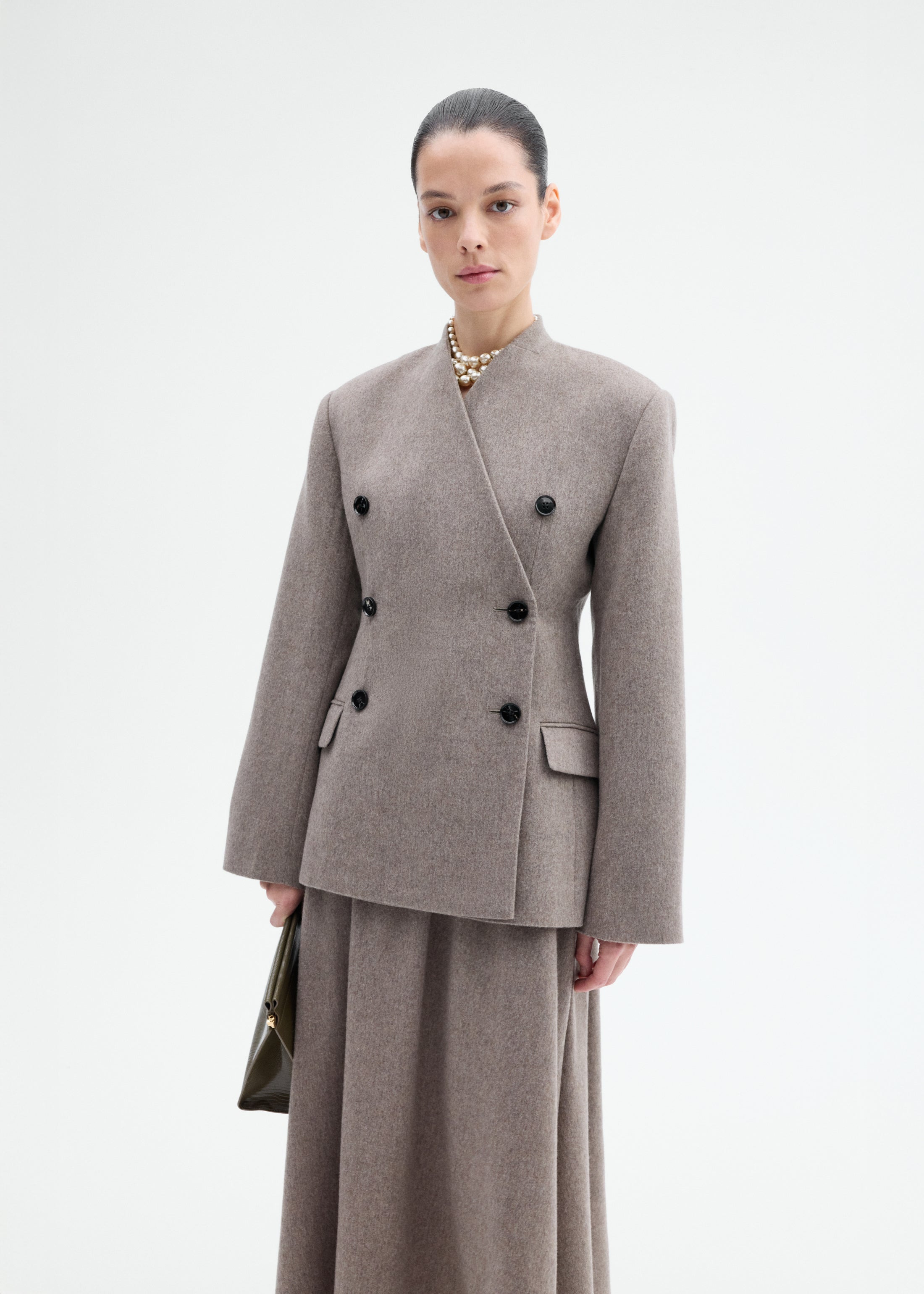 Sculptural Collarless Blazer in Wool Cashmere - 2