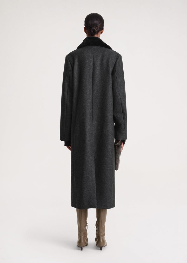 Shearling-collar coat charcoal mélange - 4