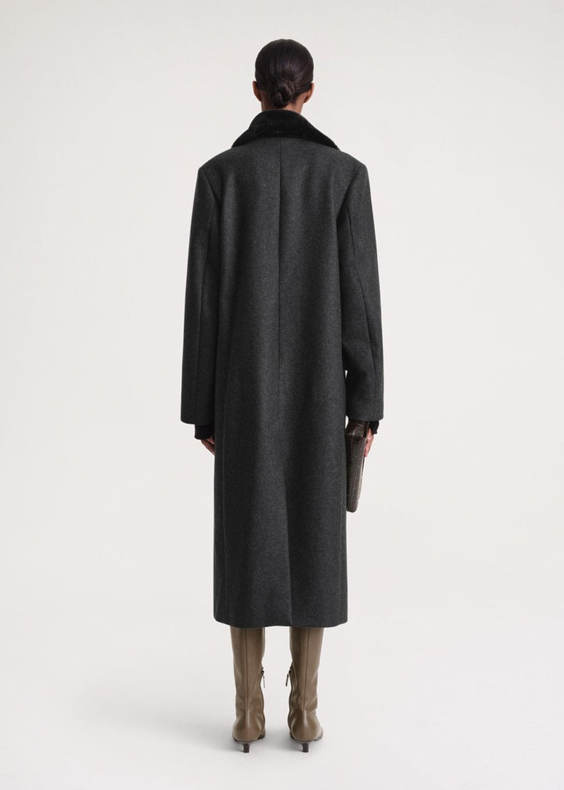 Shearling-collar coat charcoal mélange 4