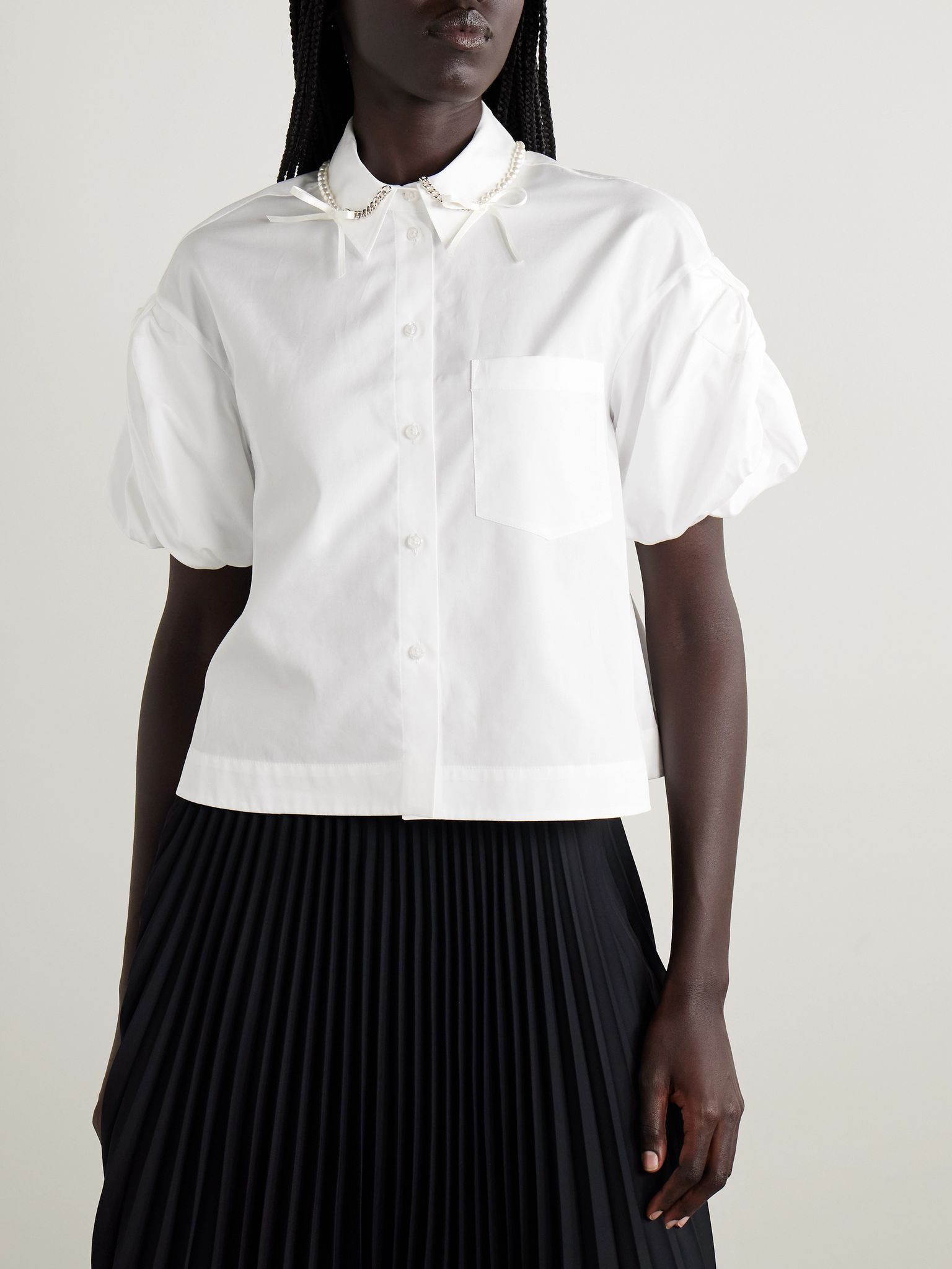Cropped embellished cotton-poplin shirt White - 3