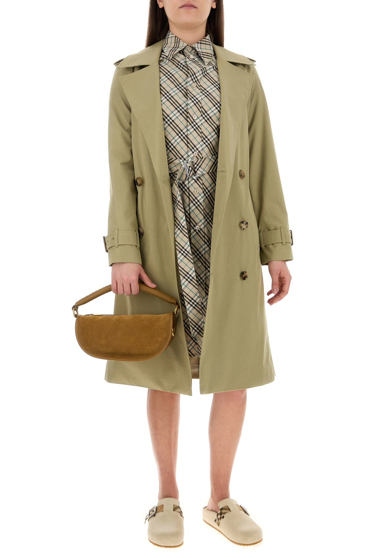 Sage green gabardine trench coat - 6