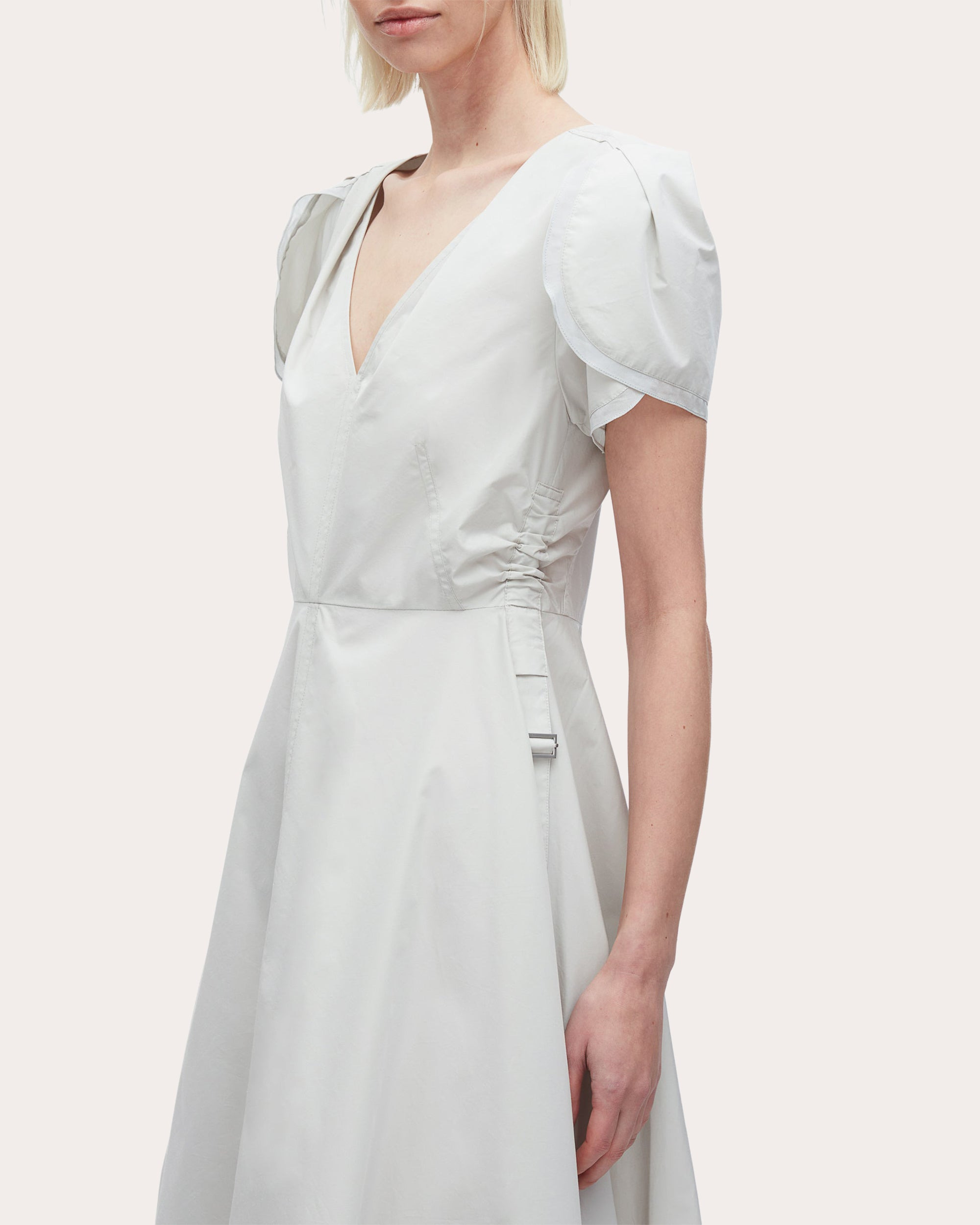 Techno Poplin V-Neck Midi Dress - 4