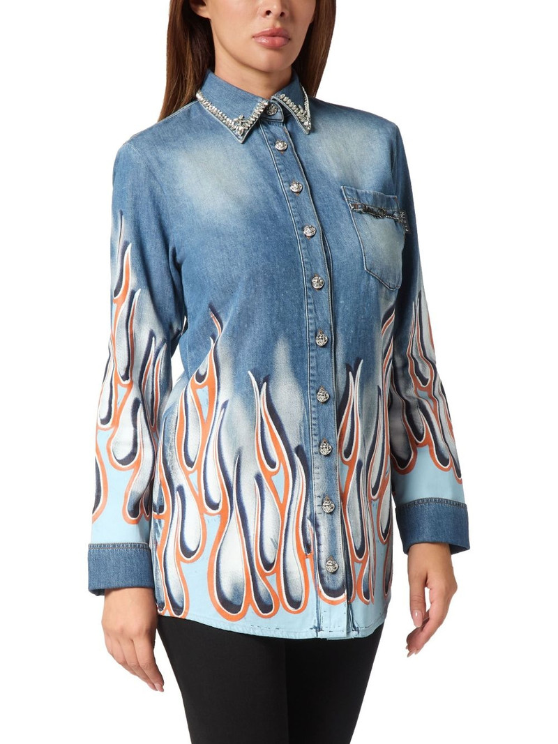 PHILIPP PLEIN Flame Racing denim shirt outlook