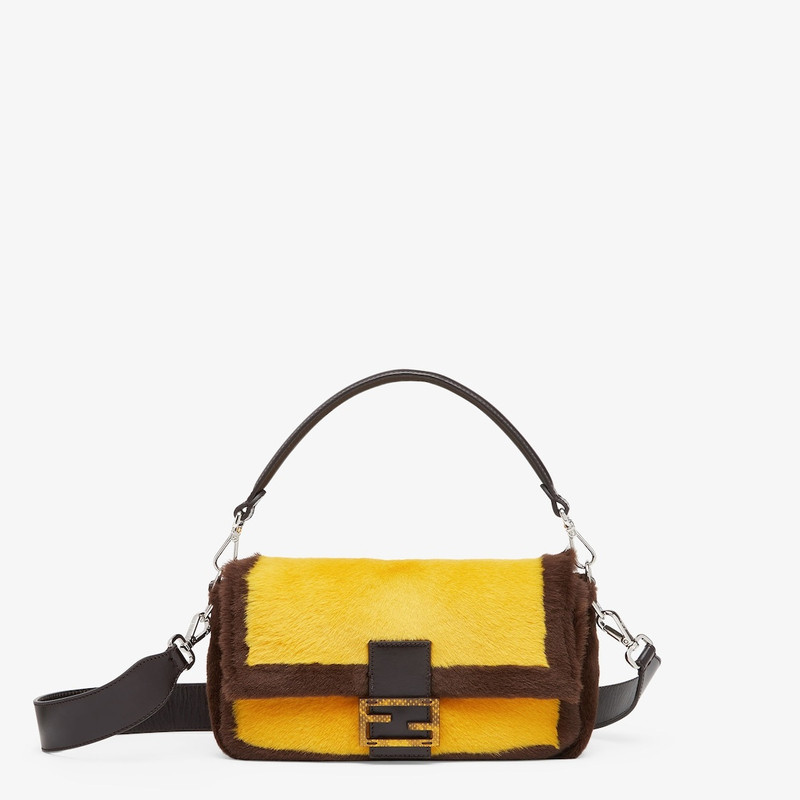 Re-Edition bag in yellow and dark brown sheepskin 1