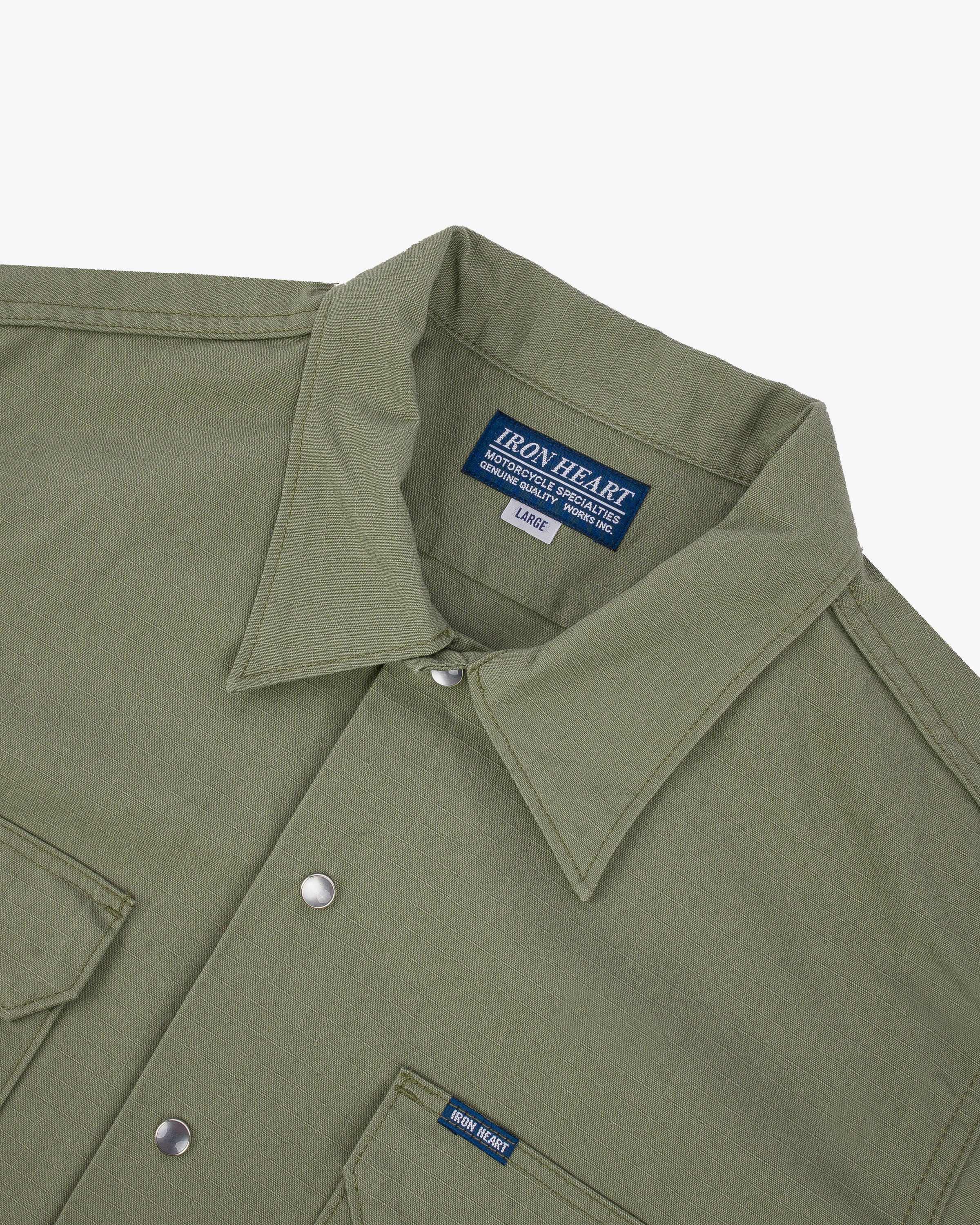 IHSH-415-GRN 8oz Ripstop Short Sleeved Mechanic Shirt - Military Green - 15