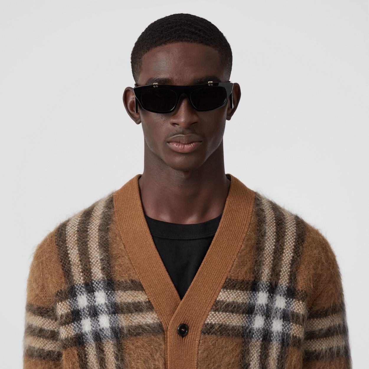 Check Wool Mohair Blend Jacquard Cardigan - 3