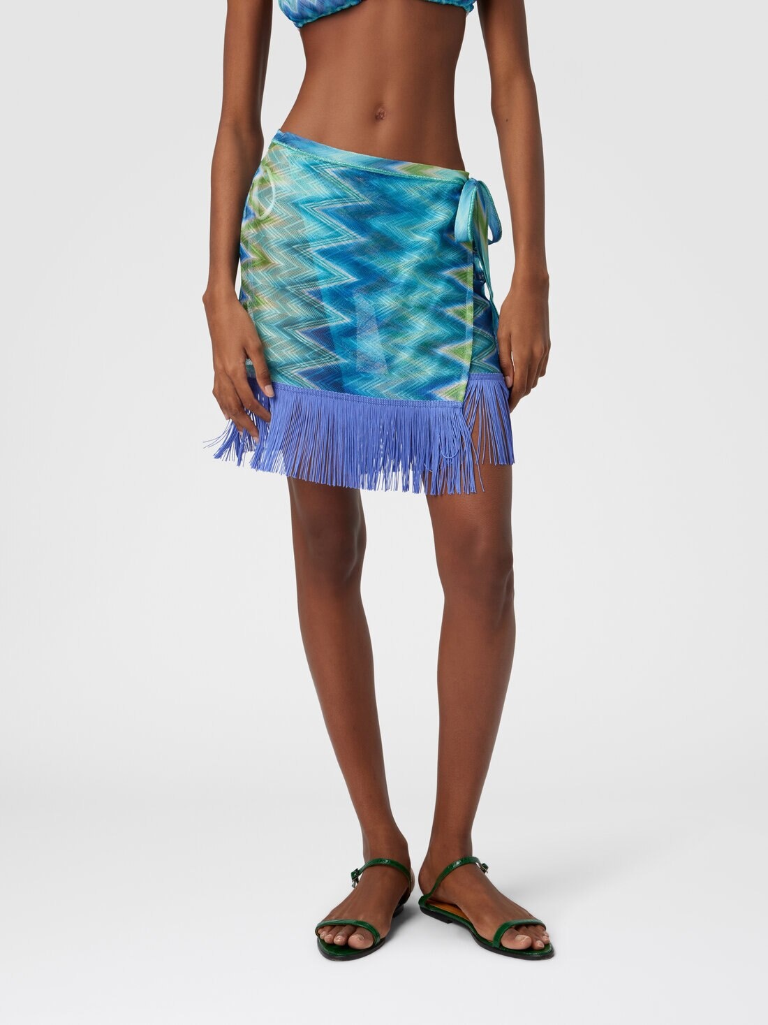 Wrap Skirt with Fringes and Faded Stripes - 5