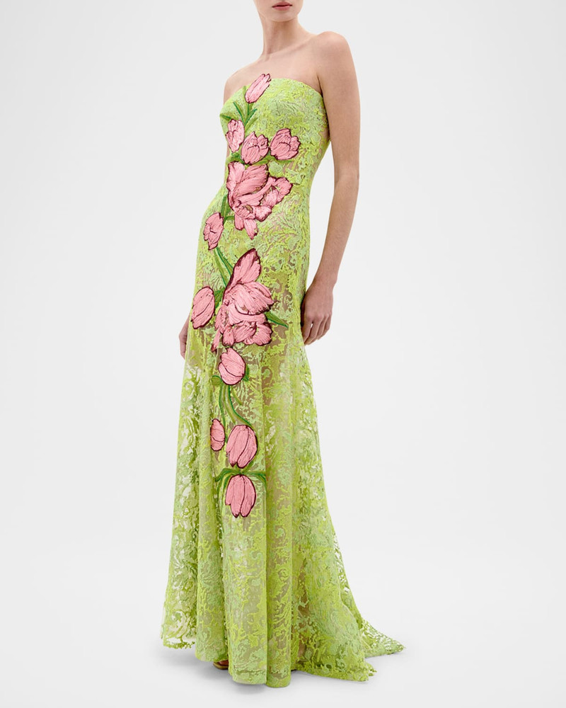 SILVIA TCHERASSI Tulip Embroidered Lace Strapless Maxi Dress outlook