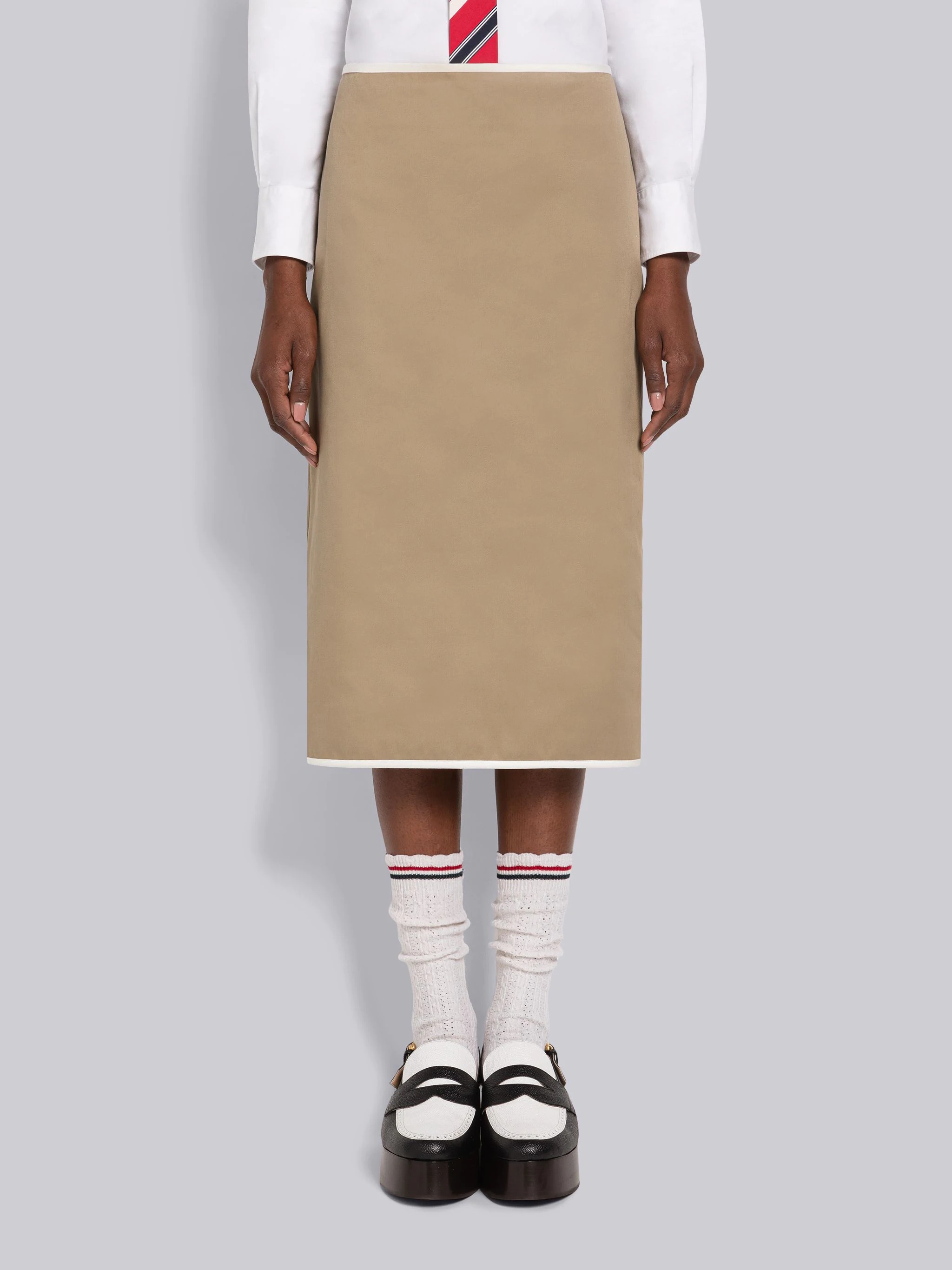 Cotton Twill Low Rise Straight Zip Skirt - 1