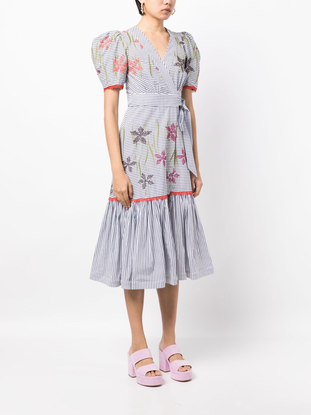 floral-embroidered striped midi dress - 3