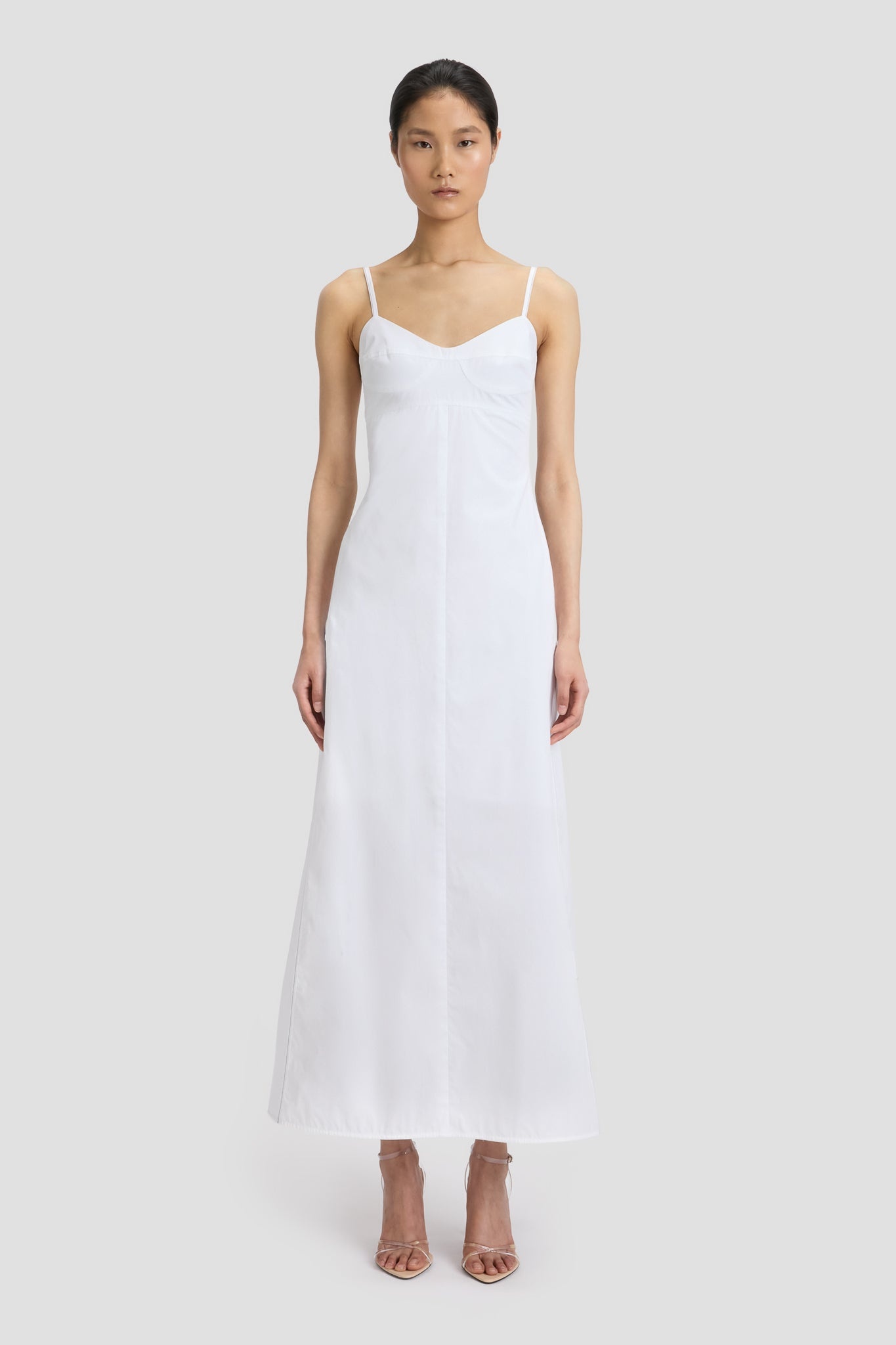 Cami Fit And Flare Midi Dress In White - 2