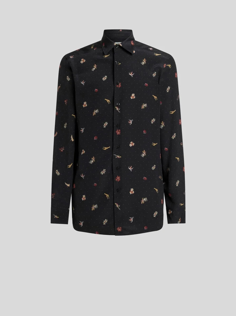 SILK SHIRT WITH MICRO FLOWER AND ANIMAL MOTIF - 1