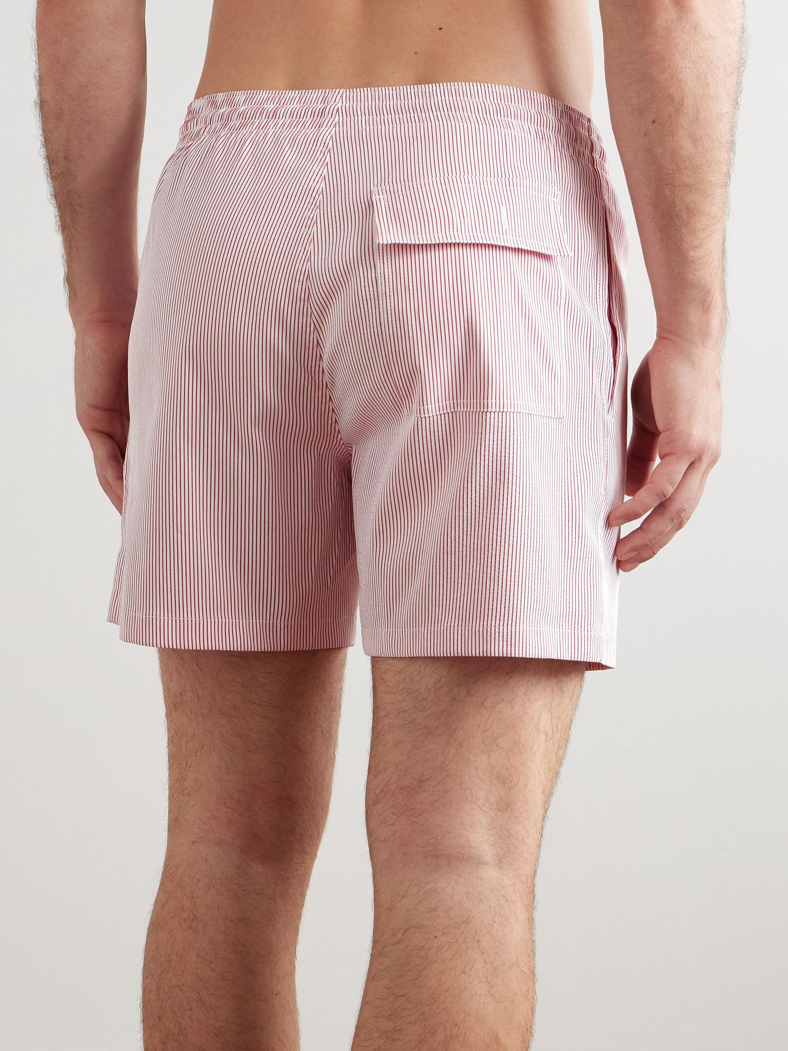 Daneu Straight-Leg Mid-Length Striped Swim Shorts Red - 3
