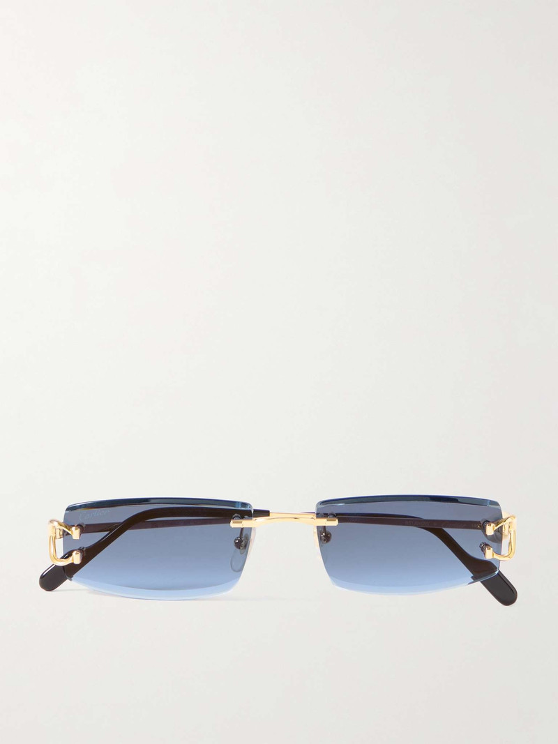 C De Cartier Rimless Rectangle-Frame Gold-Tone Sunglasses 1