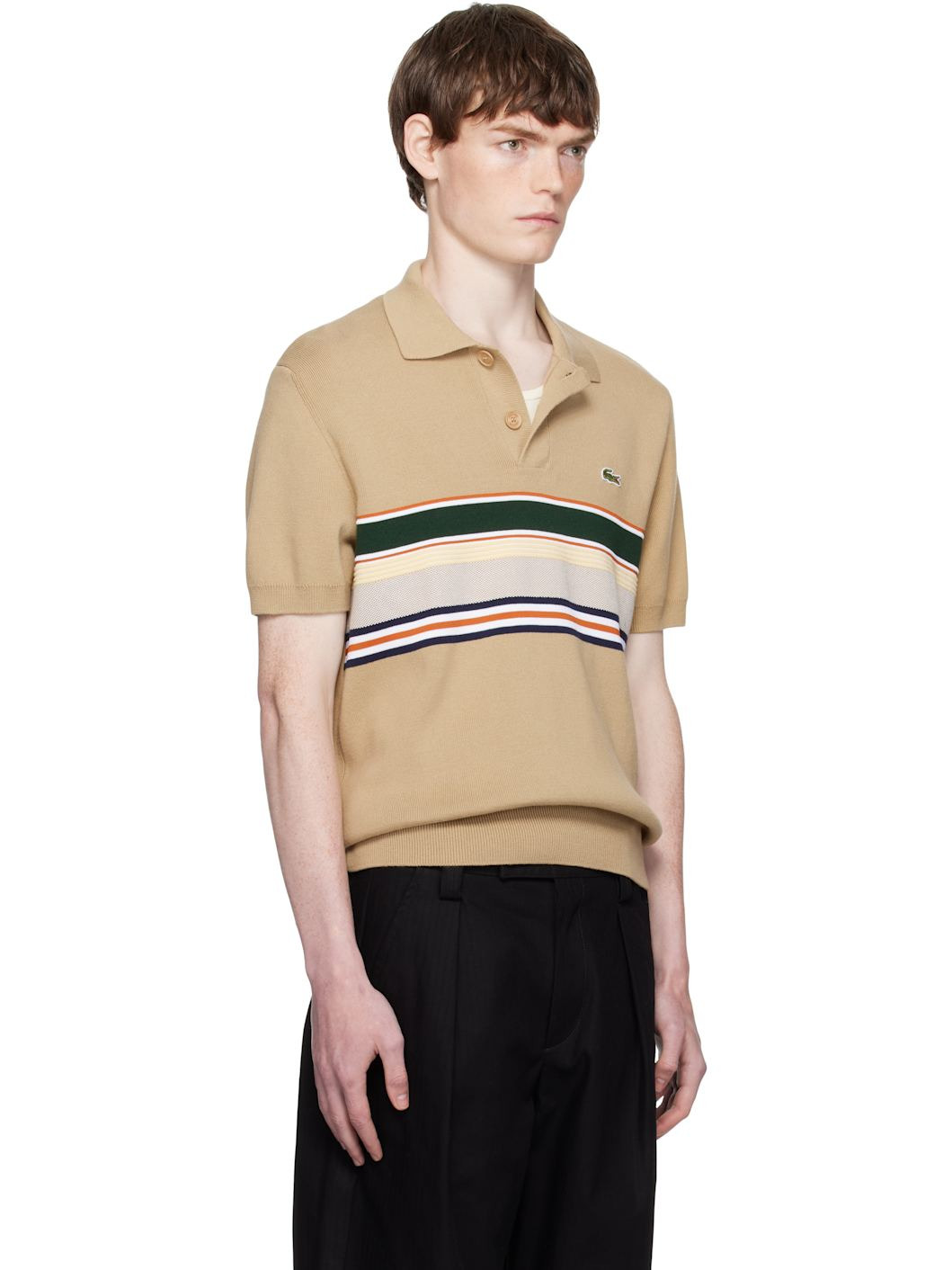 Beige Made In France Striped Collar Polo - 2