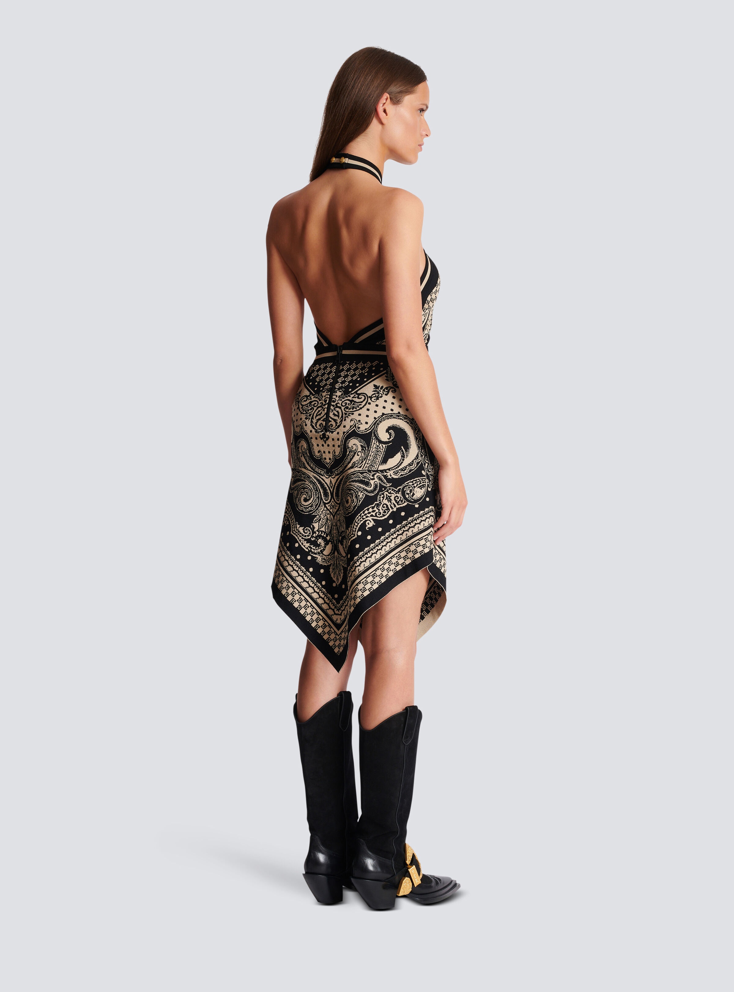 Backless knit paisley and monogram dress - 4