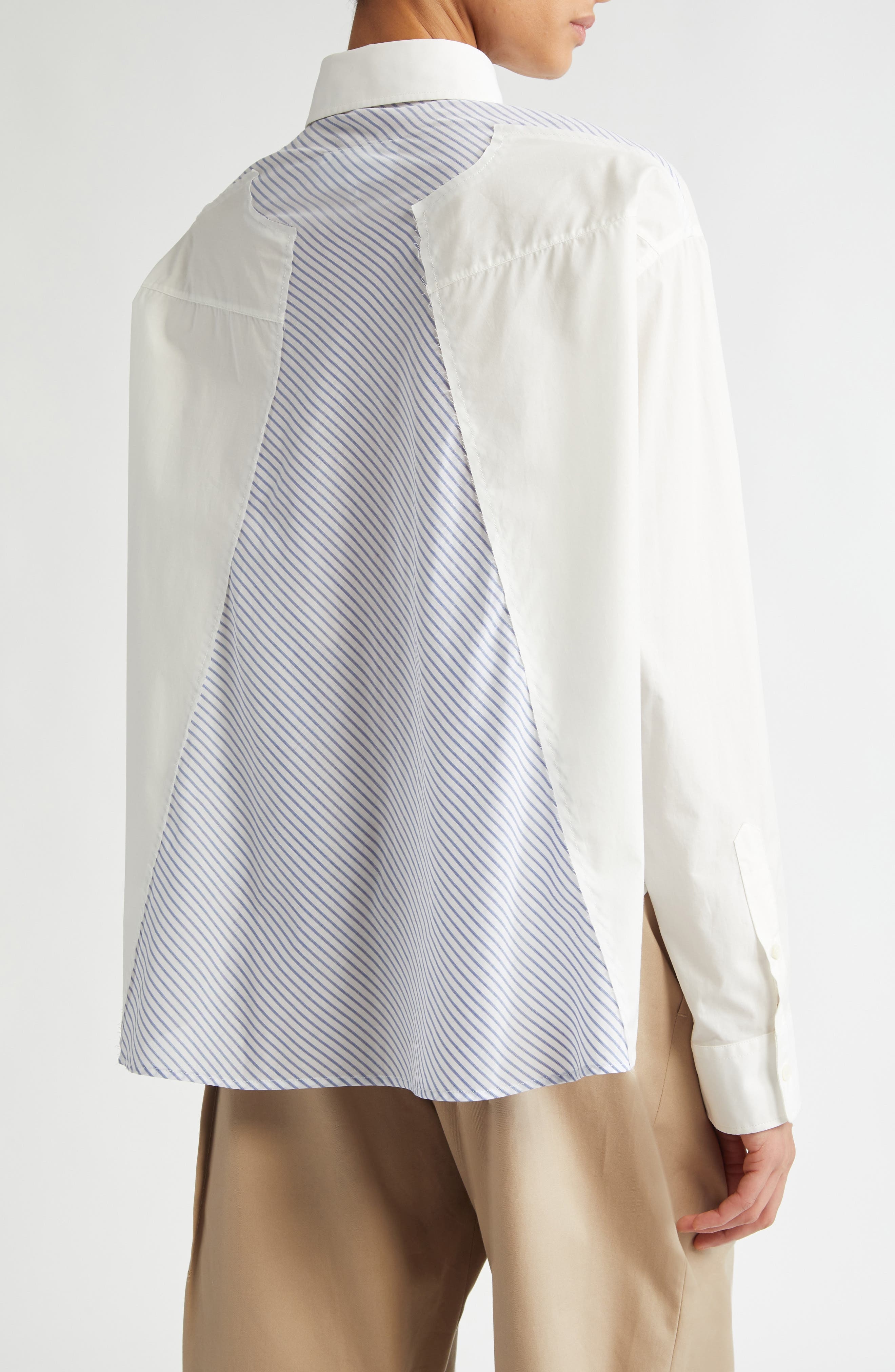 MM6 Maison Margiela Deconstructed Cotton Poplin High-Low Button-Up Shirt in Off White at Nordstrom - 3
