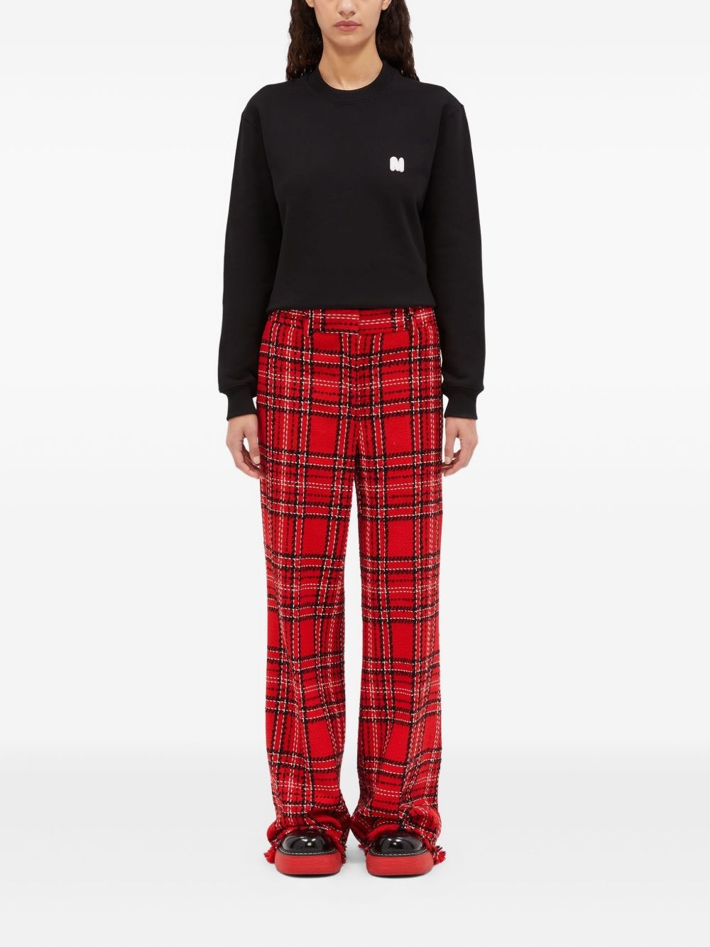 plaid fringed straight trousers - 2