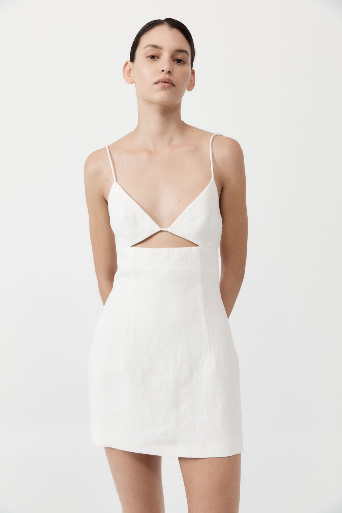 Linen Bra Mini Dress - Ivory - 3