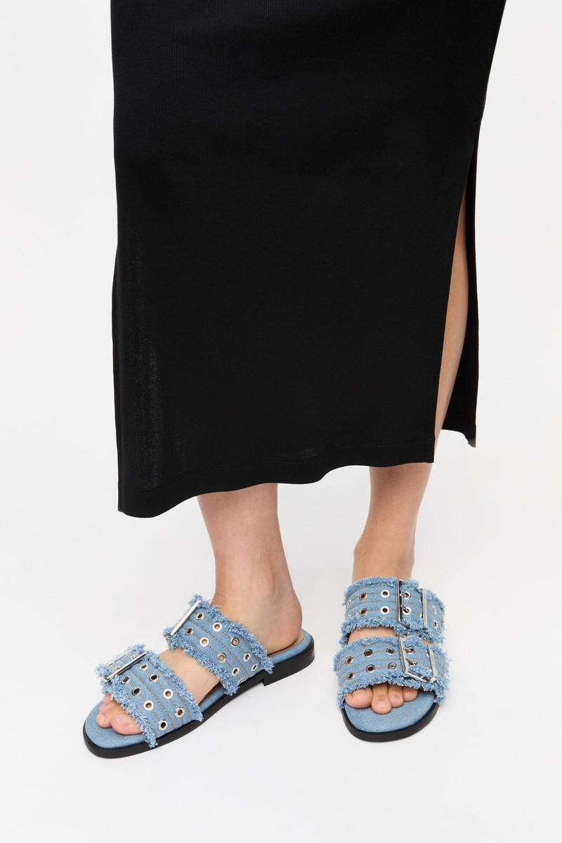 GANNI BLUE DENIM FEMININE BUCKLE TWO-STRAP SANDALS outlook