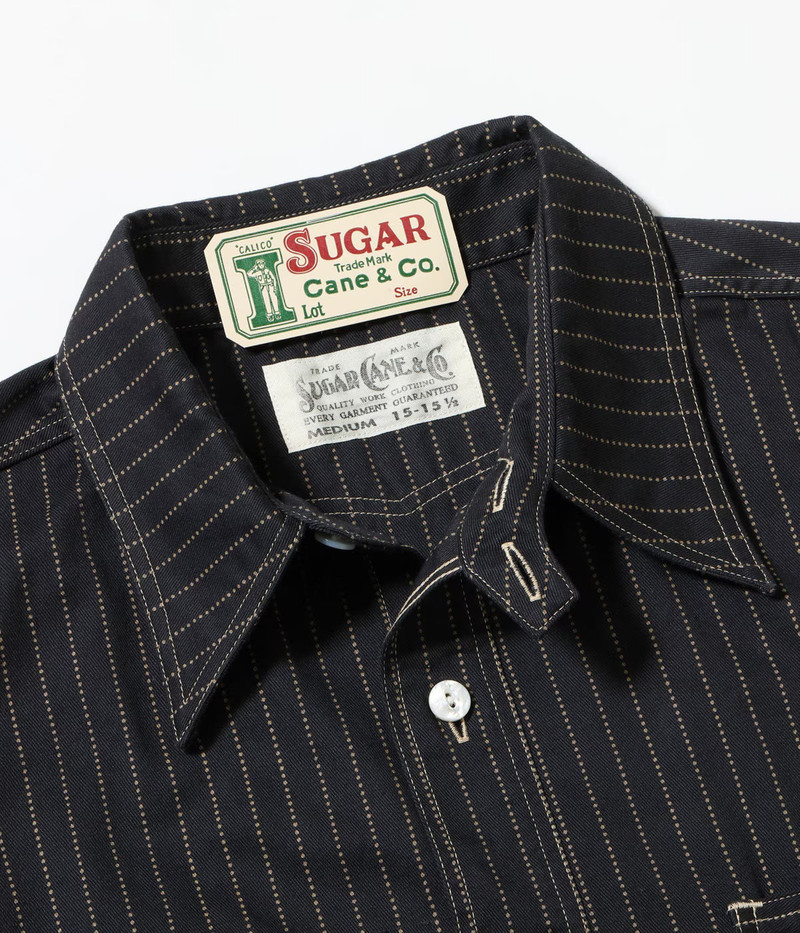 SUGAR CANE SC39702 Fiction Romance 8.5oz Black Wabash S/S Stripe Work Shirt outlook