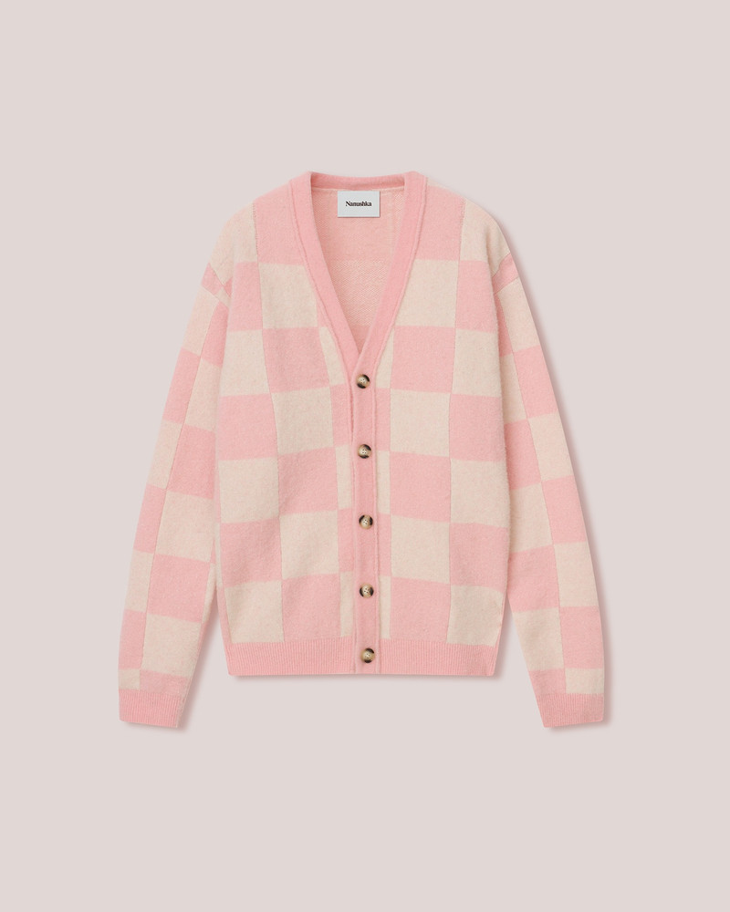 LAITH - Brushed Alpaca checkered cardigan - Creme&Pink 1
