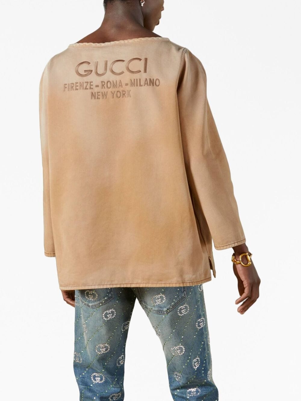 logo-embroidered denim top - 5