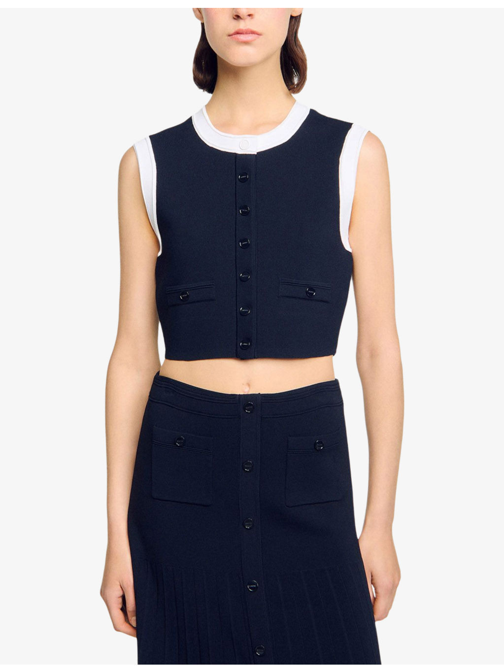 Sleeveless Cropped Knitted Cardigan - 3