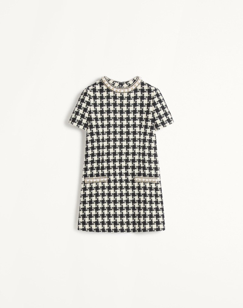 EMBROIDERED DAMIER LIGHT TWEED SHORT DRESS 1