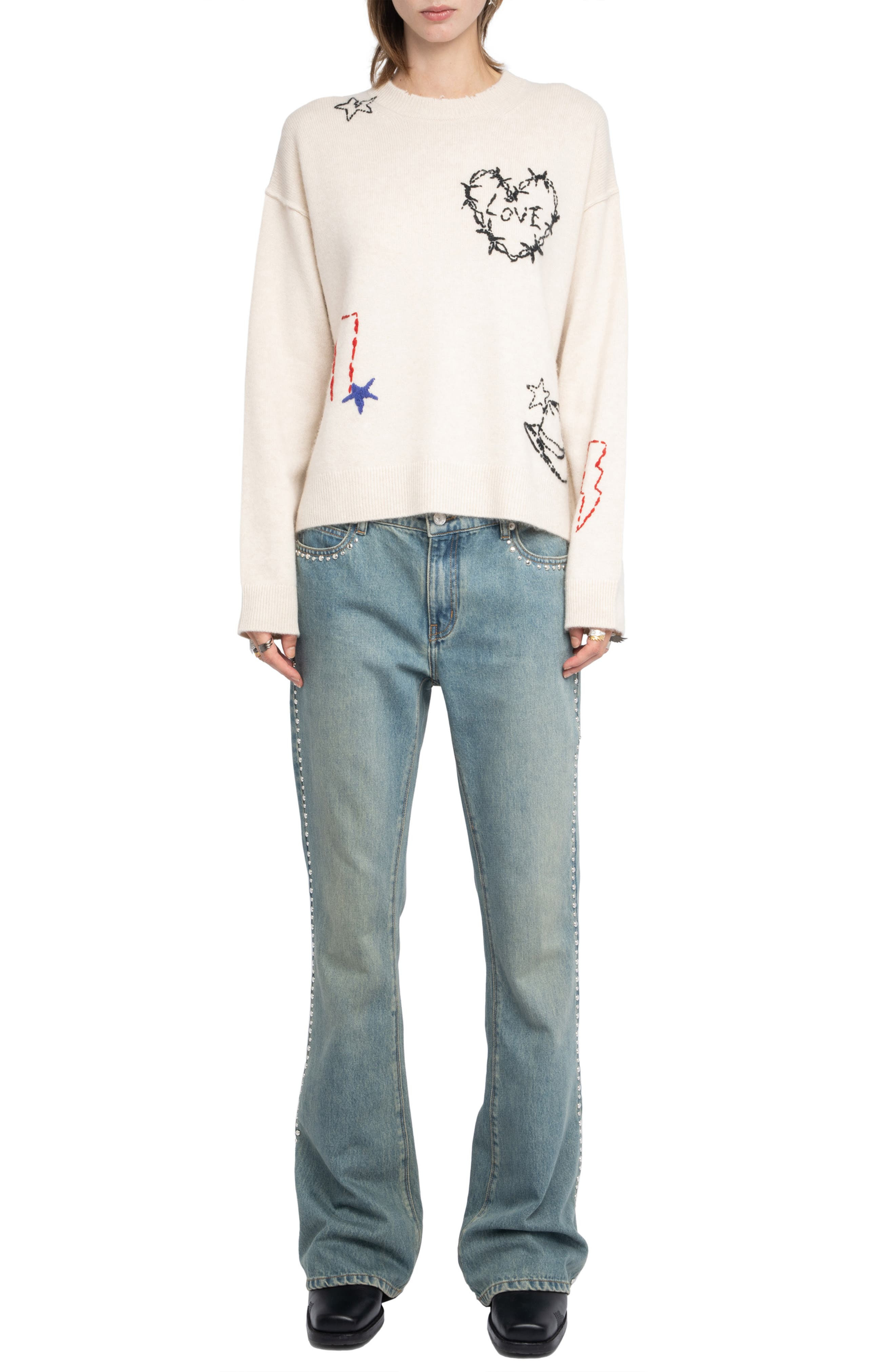 Zadig & Voltaire Markus Heart Cashmere Sweater in Ecru at Nordstrom - 6
