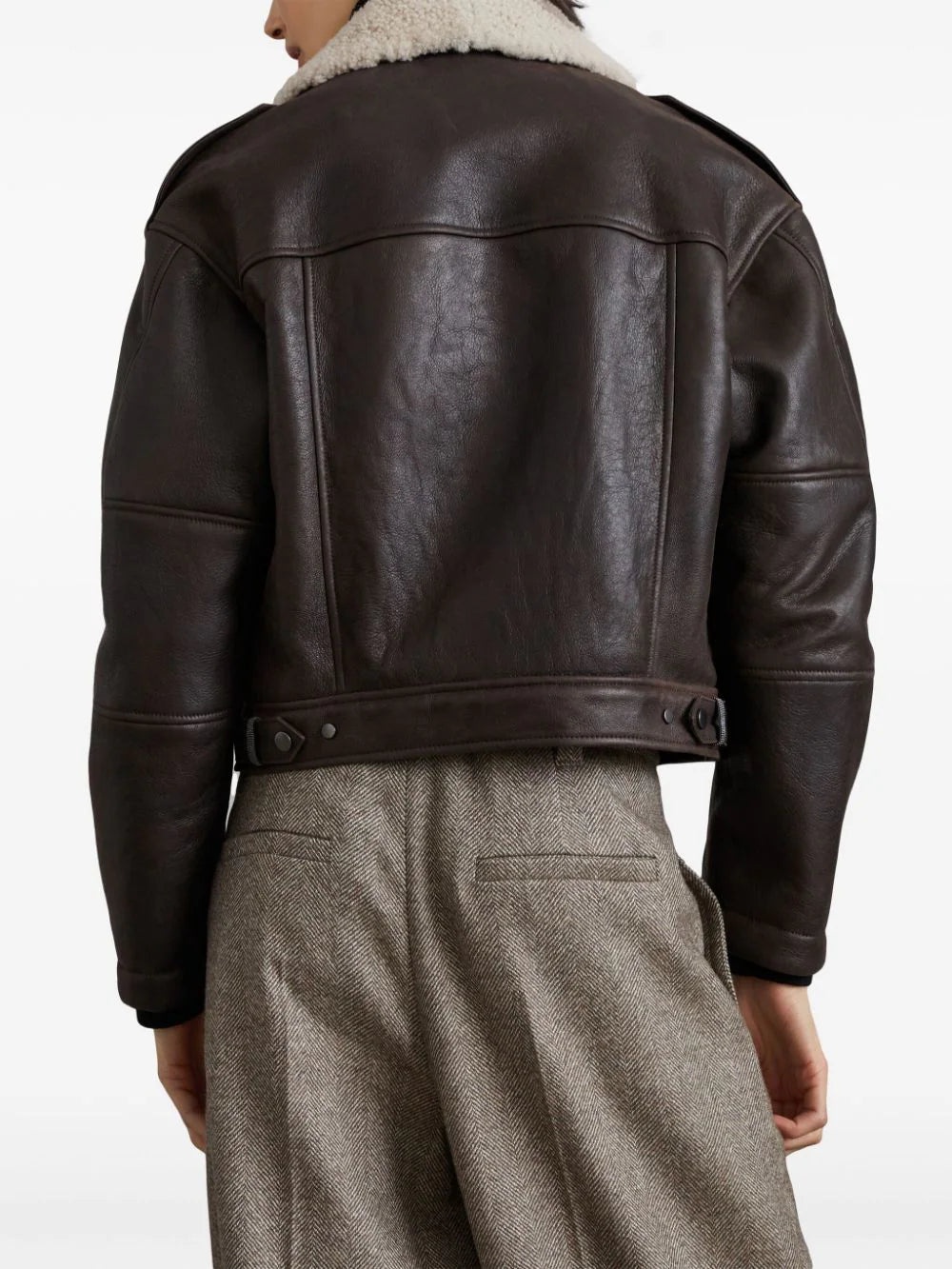 Brunello Cucinelli Women Leather Biker Jacket With Shearling Collar - 4