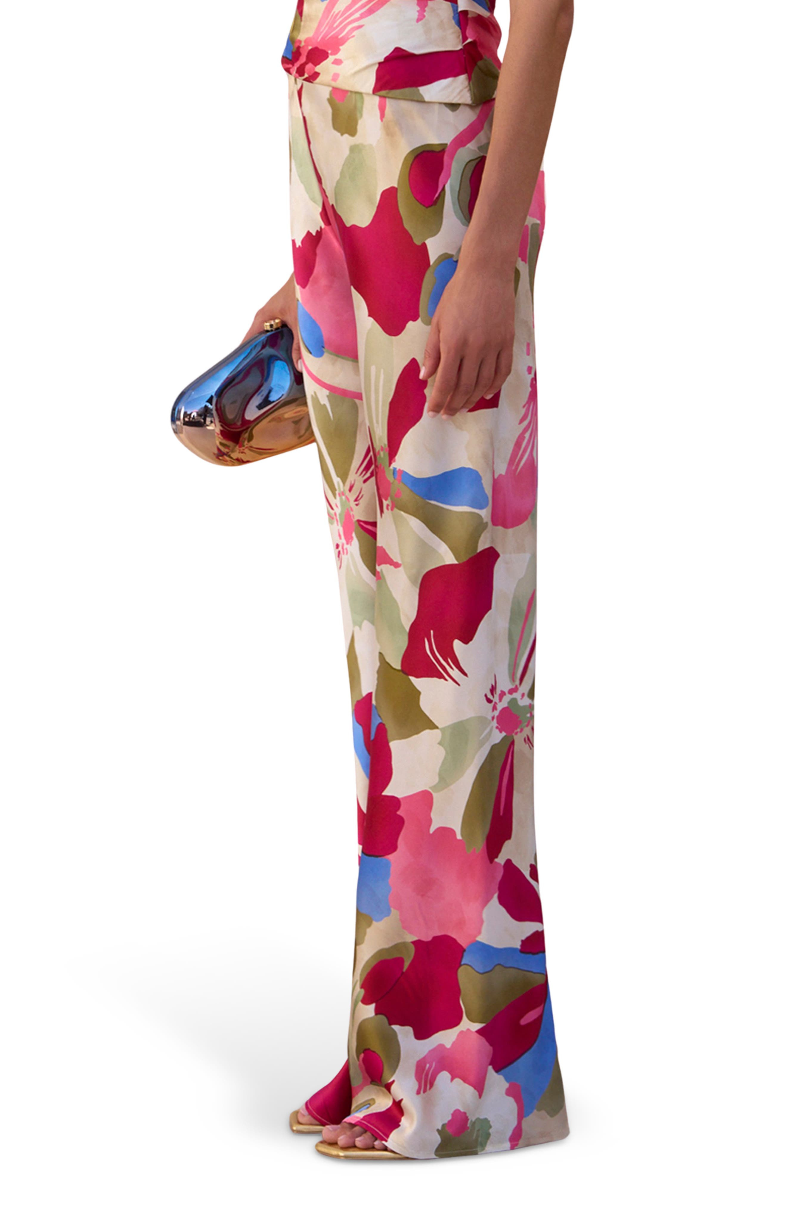Cult Gaia Stacie Print Stretch Silk Straight Leg Pants in Floral Rosette at Nordstrom - 3