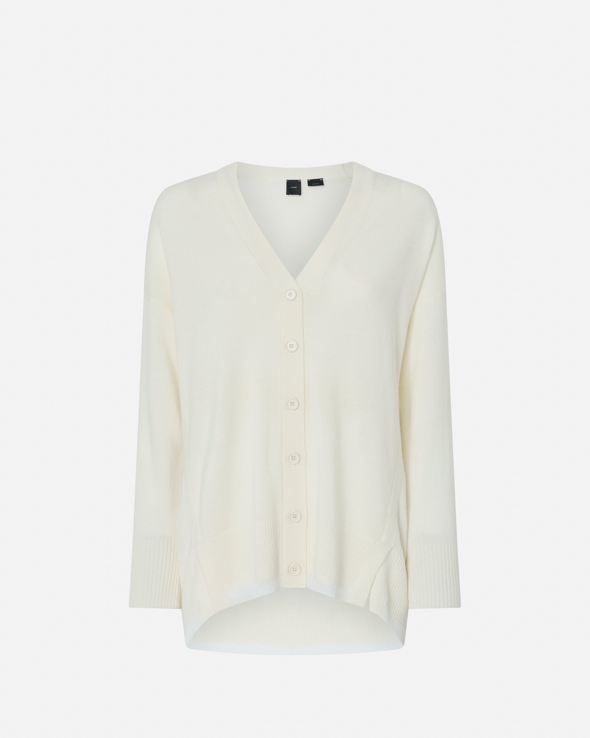 WHITE CASHMERE-BLEND V-NECK CARDIGAN - 1