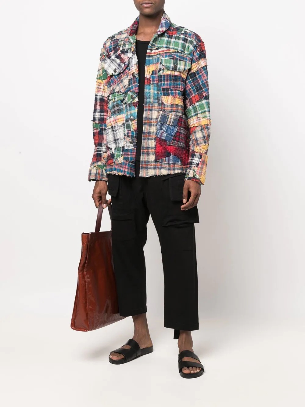 patchwork checked shirt - 2