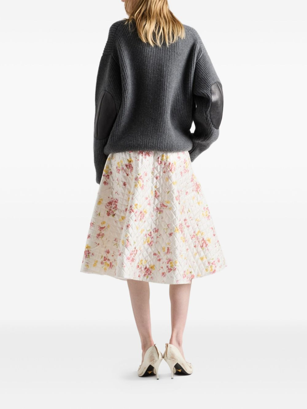 floral-print quilted-satin midi skirt - 3