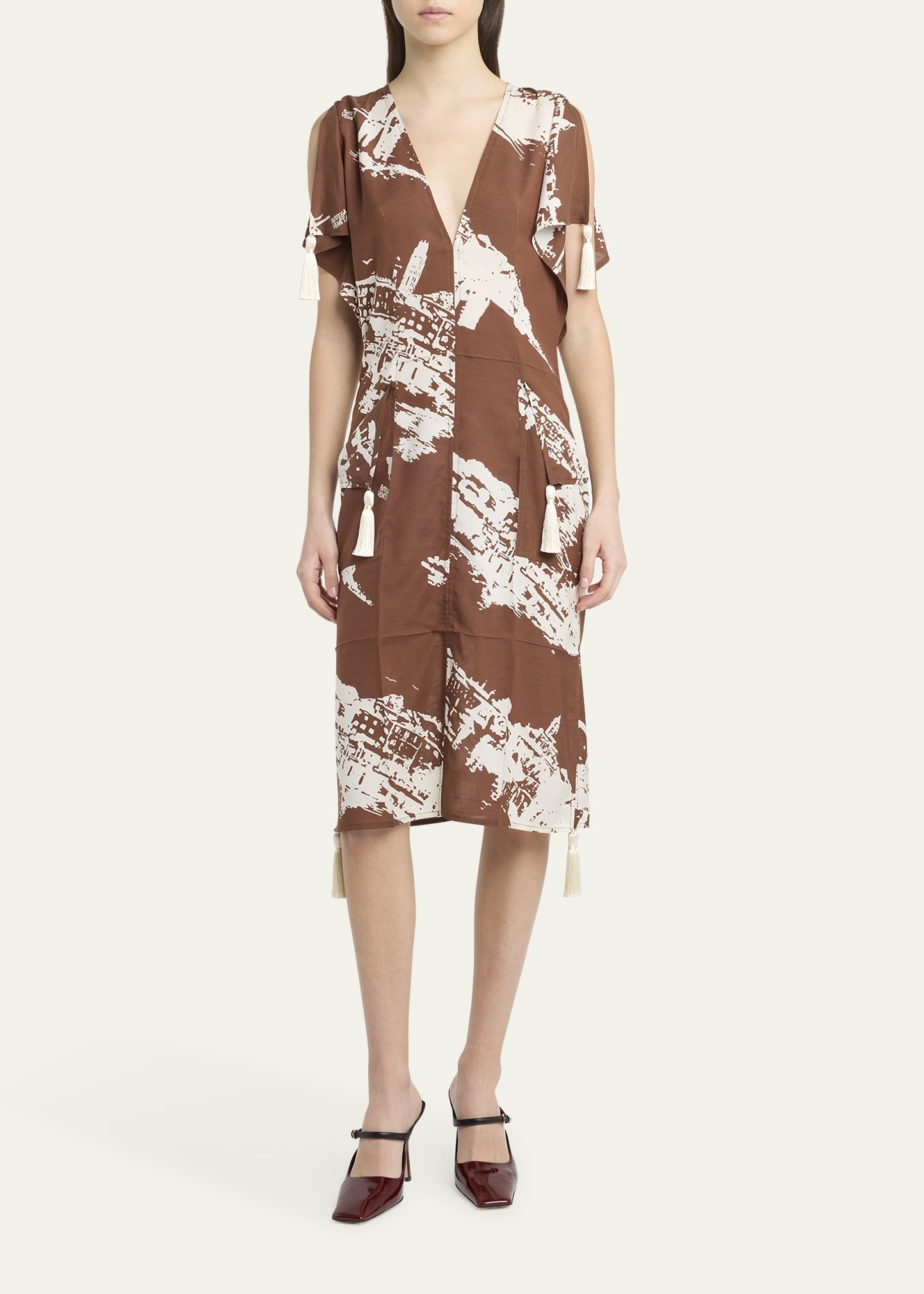 Italian Postcard Silk Shantung Short-Sleeve Dress - 2
