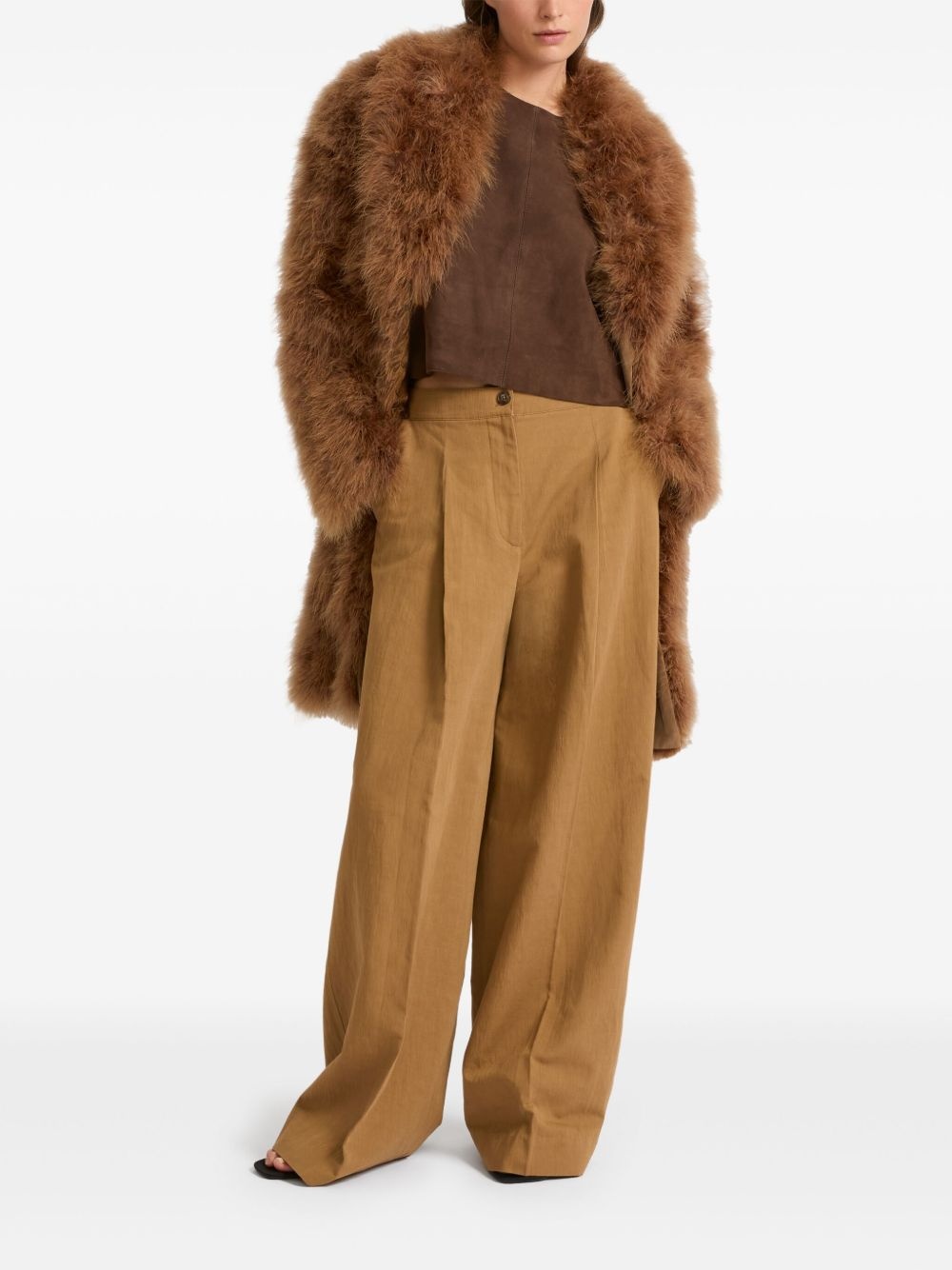 shawl-collar feather coat - 2