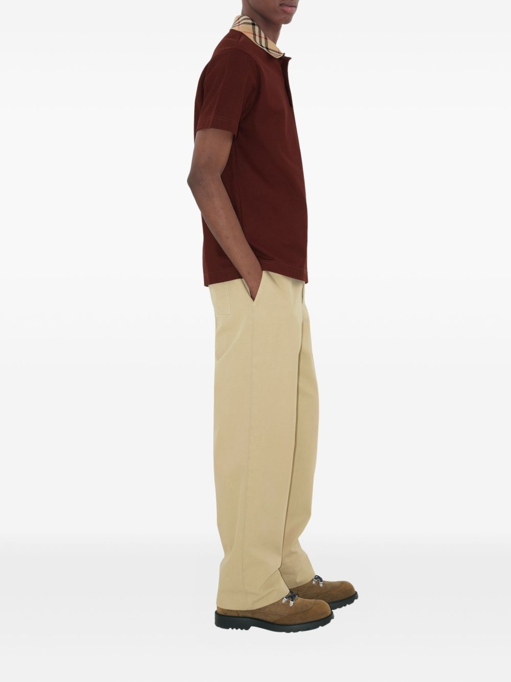 check-collar cotton polo shirt - 2
