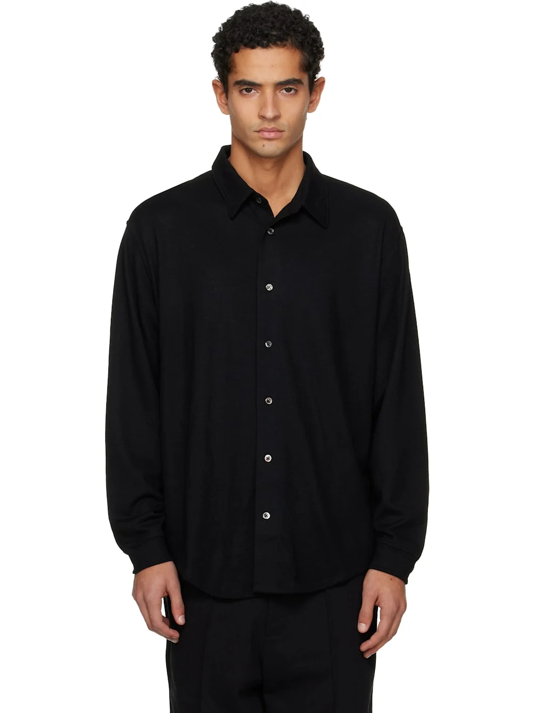 Black Wool Button Up Shirt - 1
