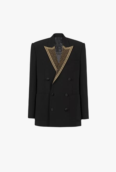 Black eco-designed blazer with gold-tone studded embroidery - 1