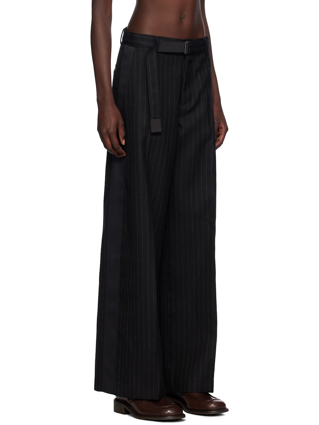 Black Chalk Stripe Trousers - 2